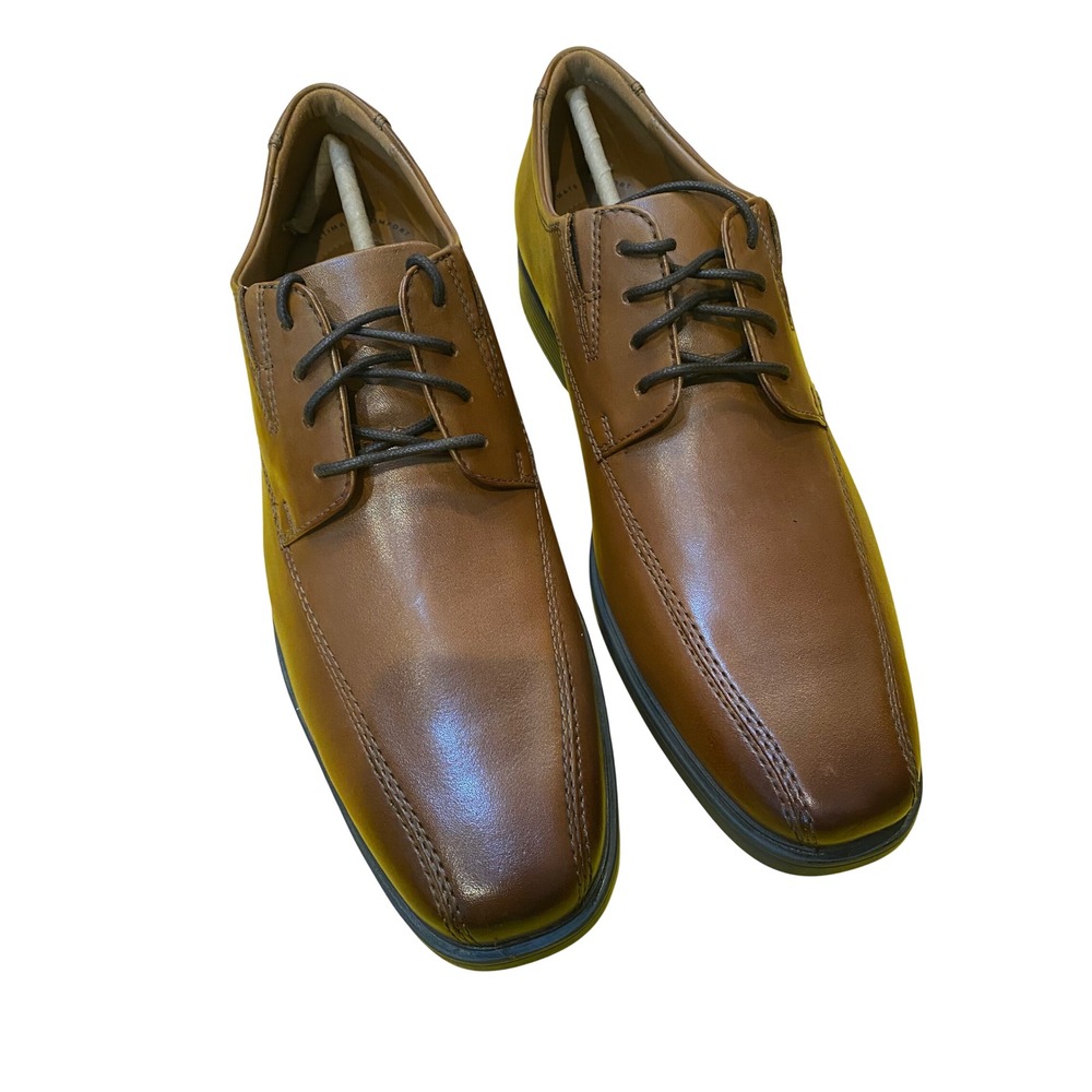 Clarks Tilden Walk Mens Dark Tan Leather Oxford Dress Shoes 9.5 M 26130095